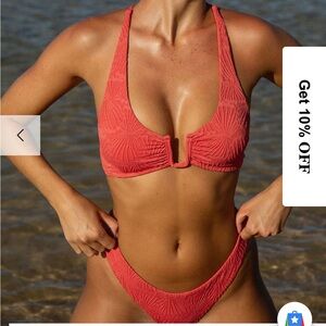 Red Jacquard U-Ring Cross Back Bikini Top XL NWT